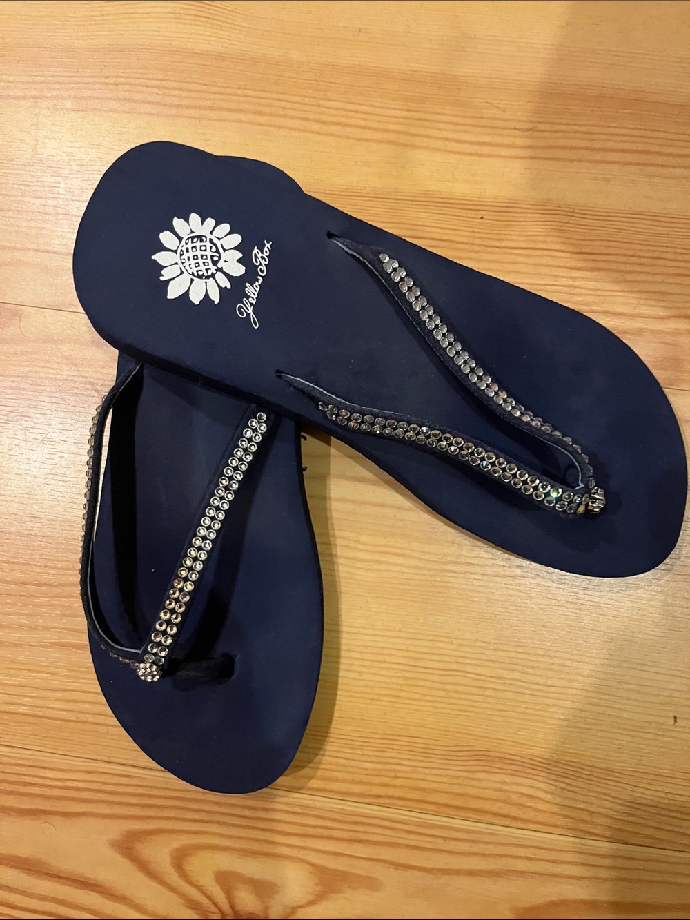 Yellow Box Navy Rhinestone Thong Sandals - Picture 4 of 4